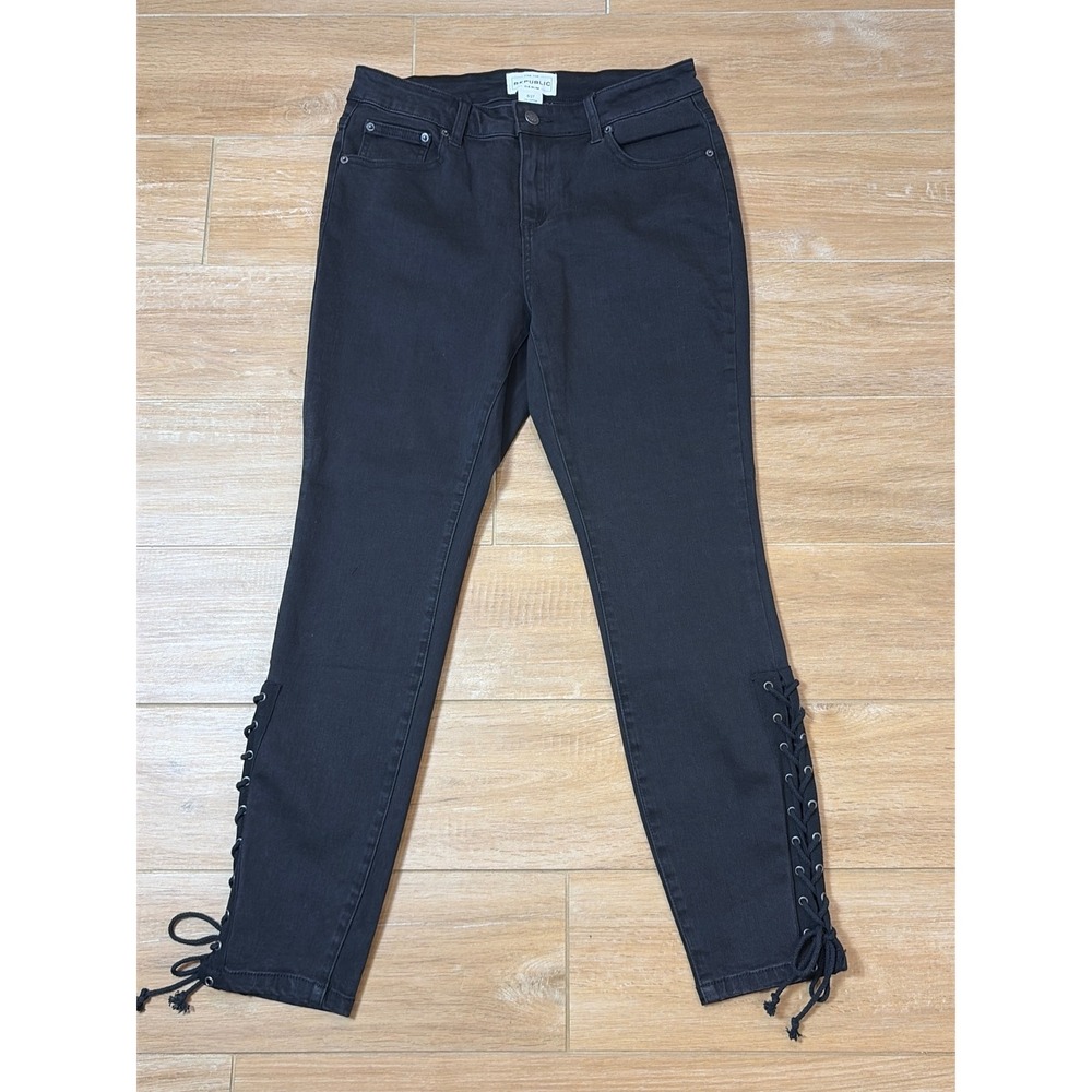 For The Republic Denim Black Lace Up Ankle Skinny Jeans Size 6/27 (29) Edgy - Picture 1 of 7